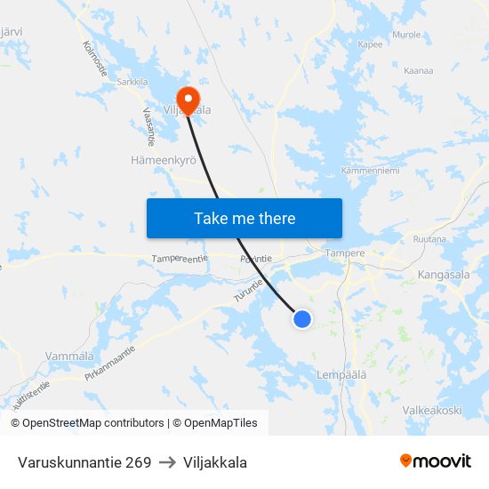 Varuskunnantie 269 to Viljakkala map
