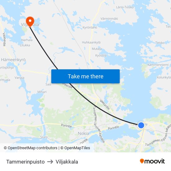 Tammerinpuisto to Viljakkala map