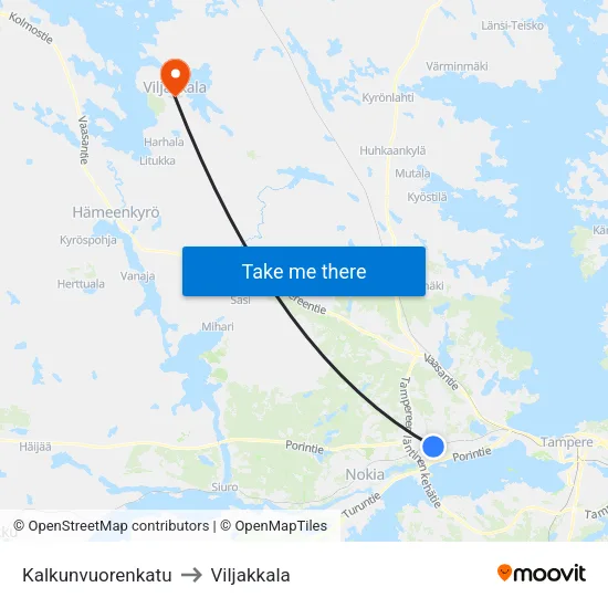 Kalkunvuorenkatu to Viljakkala map