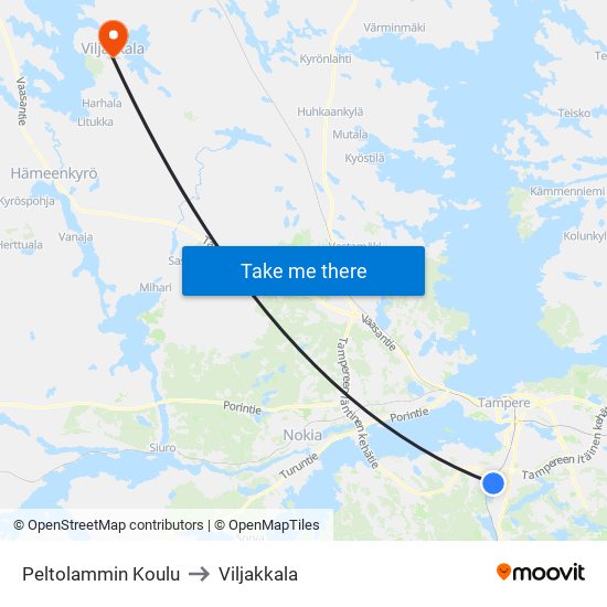 Peltolammin Koulu to Viljakkala map
