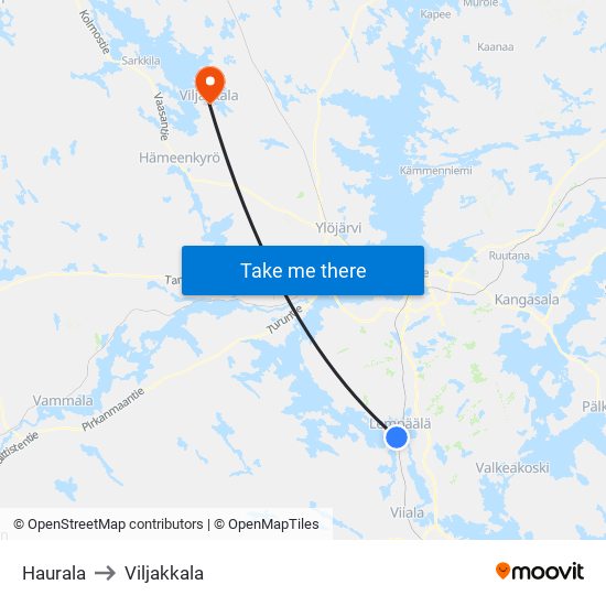 Haurala to Viljakkala map