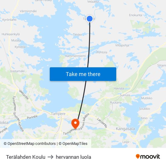 Terälahden Koulu to hervannan luola map