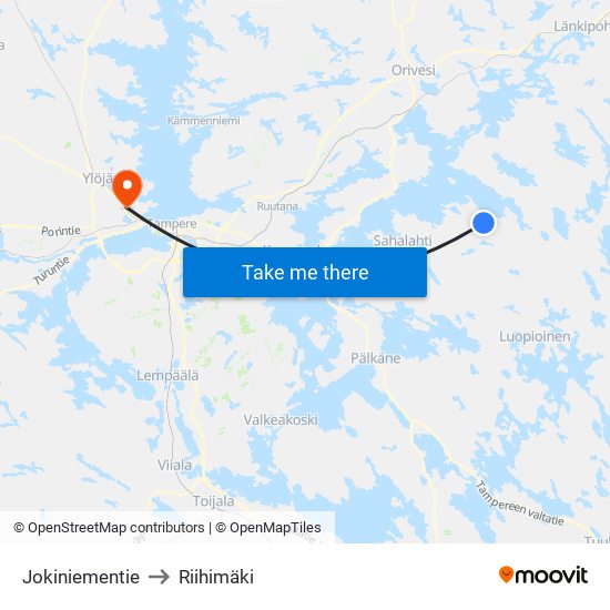 Jokiniementie to Riihimäki map