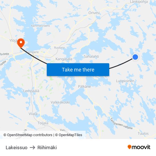 Lakeissuo to Riihimäki map
