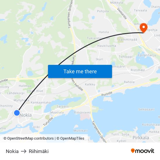 Nokia to Riihimäki map