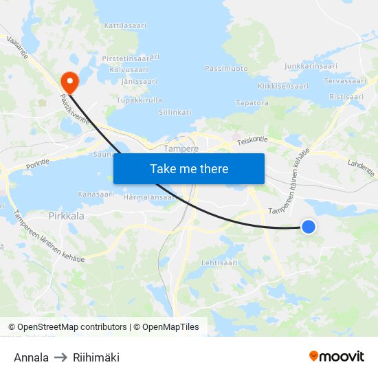 Annala to Riihimäki map