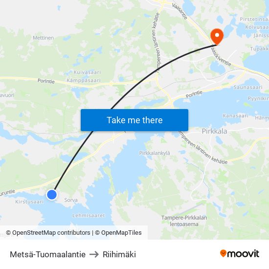 Metsä-Tuomaalantie to Riihimäki map