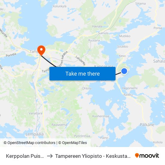 Kerppolan Puistotie to Tampereen Yliopisto - Keskustakampus map