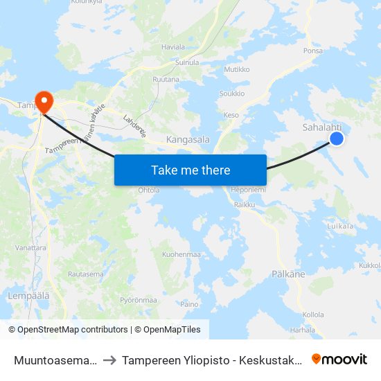 Muuntoasemantie to Tampereen Yliopisto - Keskustakampus map