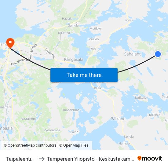 Taipaleentie L to Tampereen Yliopisto - Keskustakampus map