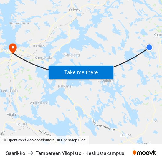 Saarikko to Tampereen Yliopisto - Keskustakampus map