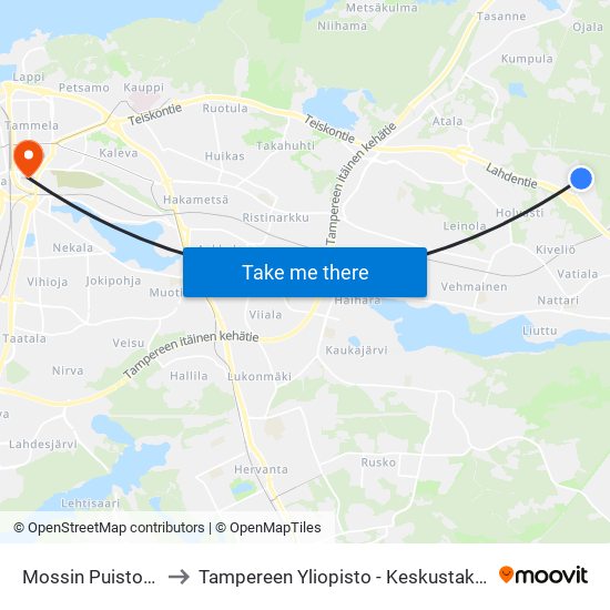 Mossin Puistokatu to Tampereen Yliopisto - Keskustakampus map