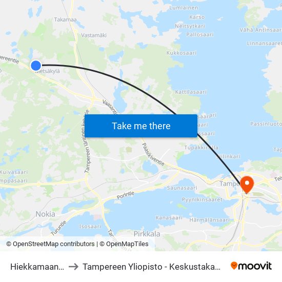 Hiekkamaantie to Tampereen Yliopisto - Keskustakampus map