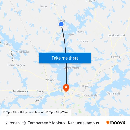 Kuronen to Tampereen Yliopisto - Keskustakampus map