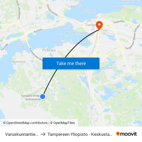 Varuskunnantie 269 to Tampereen Yliopisto - Keskustakampus map