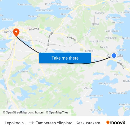 Lepokodintie to Tampereen Yliopisto - Keskustakampus map