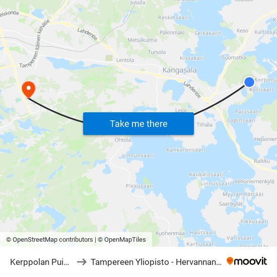 Kerppolan Puistotie to Tampereen Yliopisto - Hervannan Kampus map