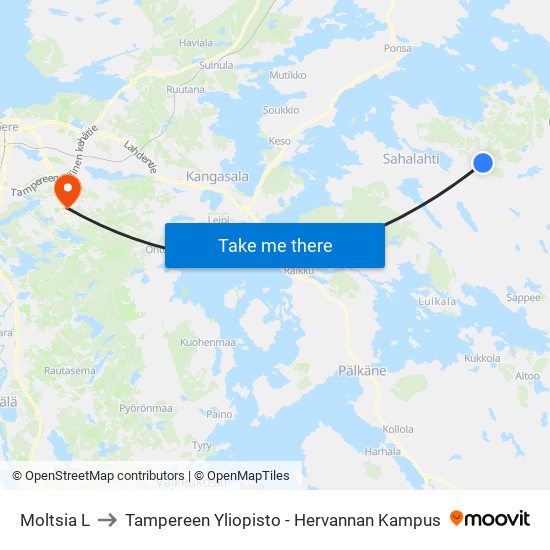 Moltsia L to Tampereen Yliopisto - Hervannan Kampus map