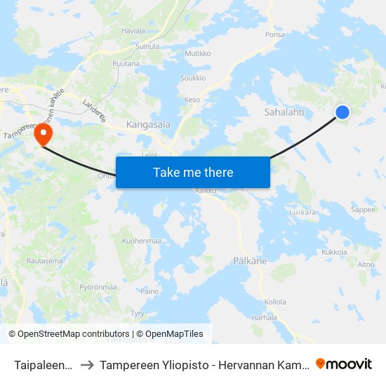 Taipaleentie to Tampereen Yliopisto - Hervannan Kampus map