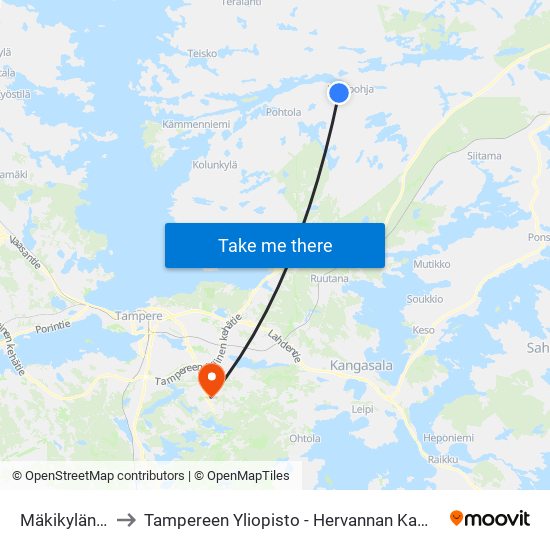 Mäkikyläntie to Tampereen Yliopisto - Hervannan Kampus map