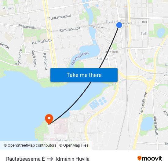 Rautatieasema E to Idmanin Huvila map