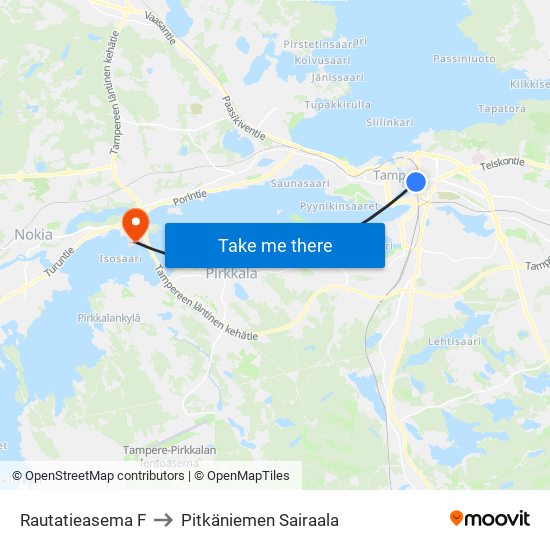 Rautatieasema F to Pitkäniemen Sairaala map