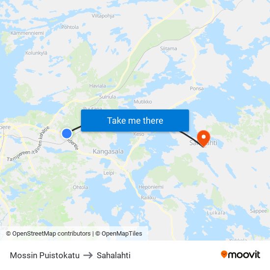 Mossin Puistokatu to Sahalahti map