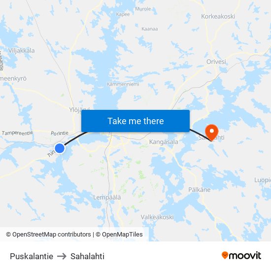 Puskalantie to Sahalahti map
