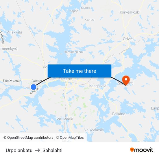Urpolankatu to Sahalahti map
