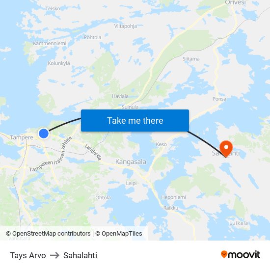 Tays Arvo to Sahalahti map