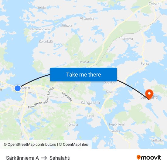 Särkänniemi A to Sahalahti map