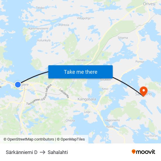 Särkänniemi D to Sahalahti map