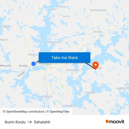 Ikurin Koulu to Sahalahti map