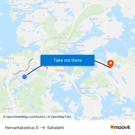 Hervantakeskus D to Sahalahti map