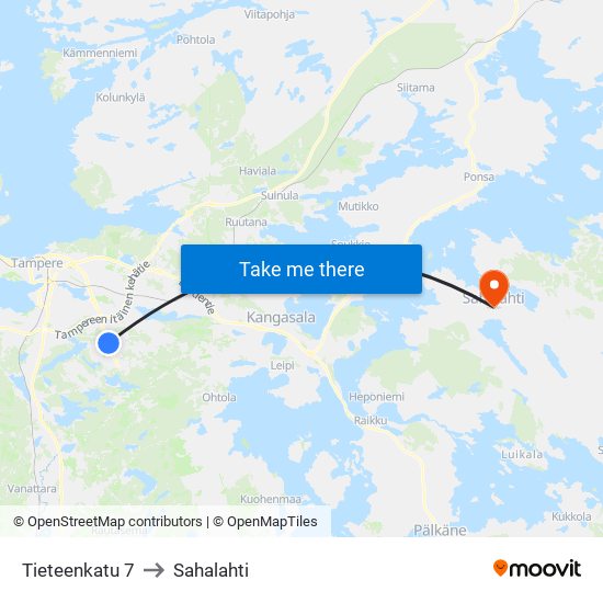 Tieteenkatu 7 to Sahalahti map