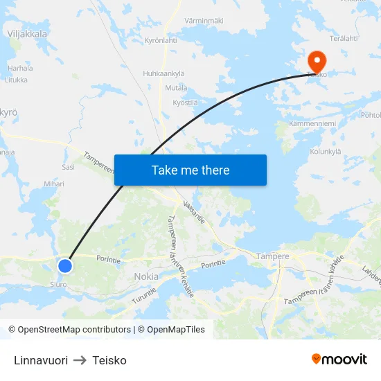 Linnavuori to Teisko map