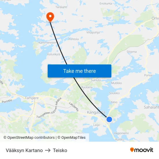 Vääksyn Kartano to Teisko map