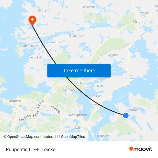 Ruupentie L to Teisko map