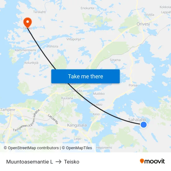Muuntoasemantie L to Teisko map
