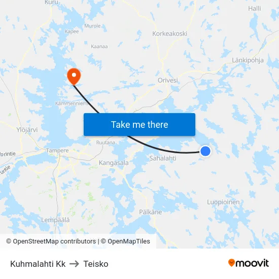 Kuhmalahti Kk to Teisko map