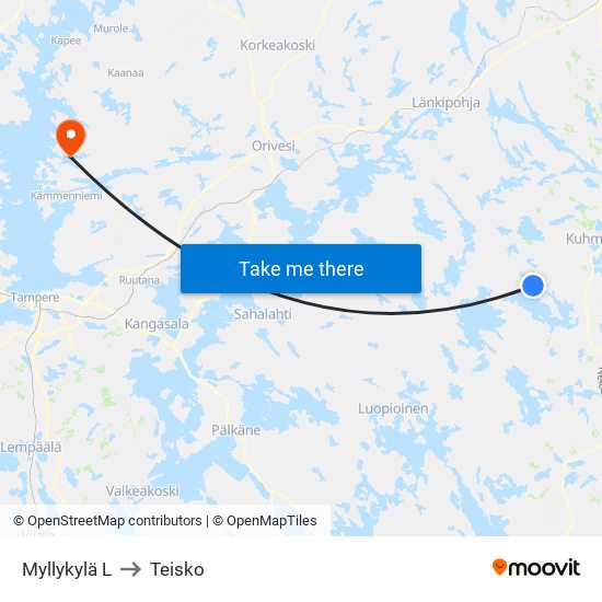 Myllykylä L to Teisko map