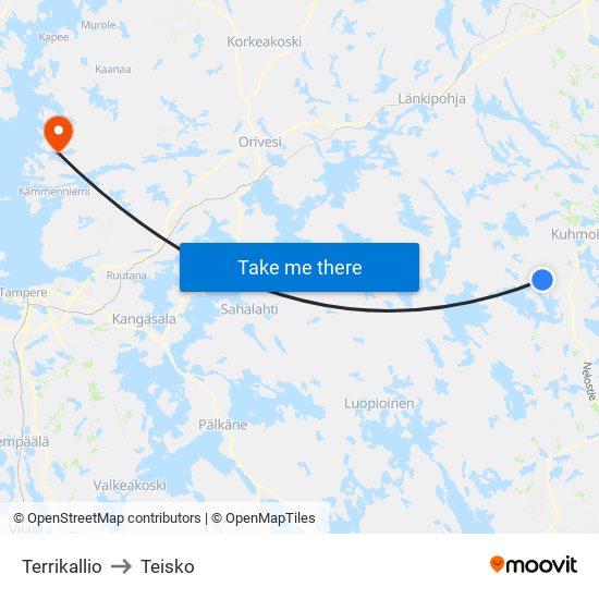 Terrikallio to Teisko map