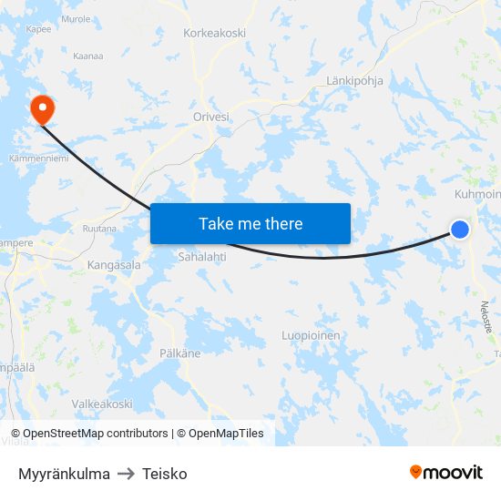 Myyränkulma to Teisko map