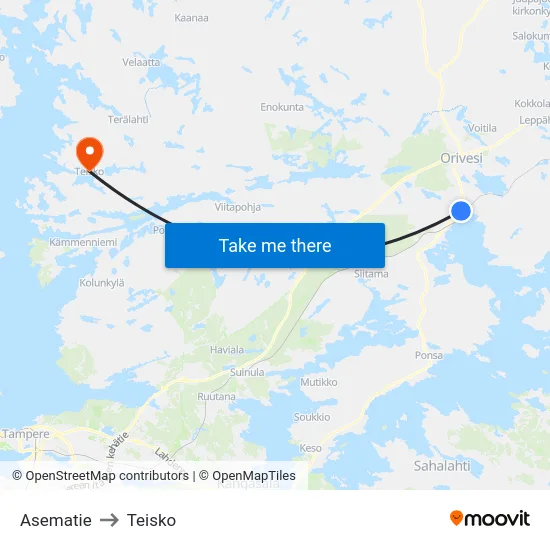 Asematie to Teisko map