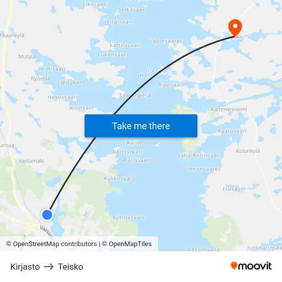 Kirjasto to Teisko map