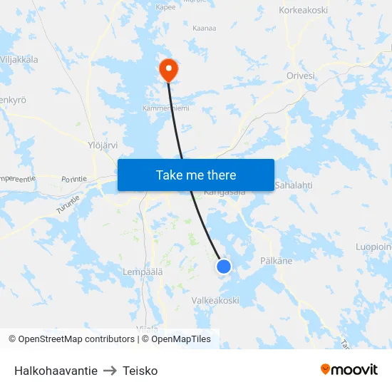Halkohaavantie to Teisko map