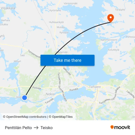 Penttilän Pelto to Teisko map