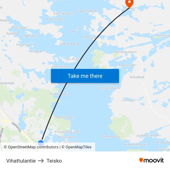 Vihattulantie to Teisko map
