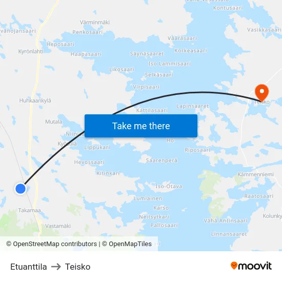 Etuanttila to Teisko map