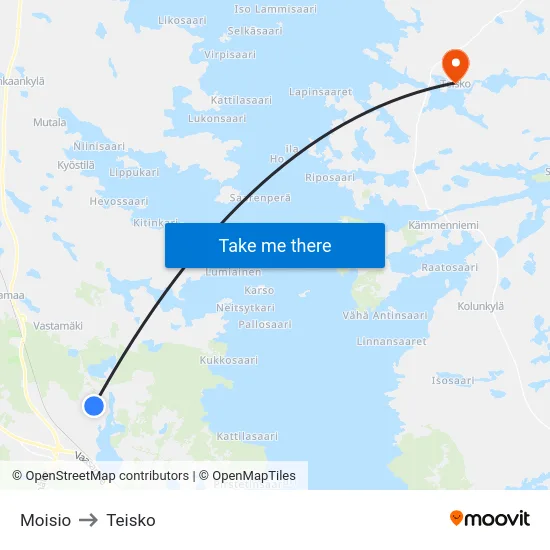 Moisio to Teisko map